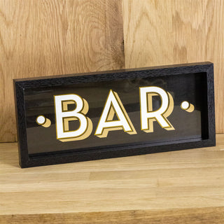 Wooden Black & Gold Art Deco Bar Sign | Vintage Style Drinks Bar Plaque Wall Art