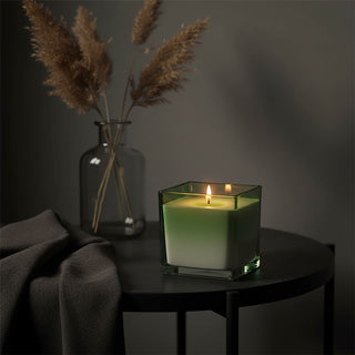 Fig & Apple Scented Candle, 10cm Square Green Ombre Glass Candle