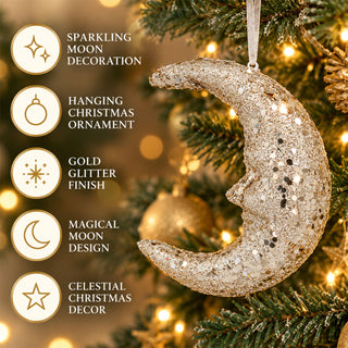 Gisela Graham Gold Moon Christmas Decoration, 13cm Hanging Ornament