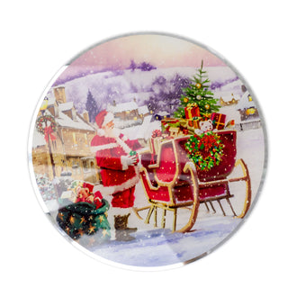 Santa Claus Christmas Candle Plate | Glass Candle Holder Christmas Candle Tray