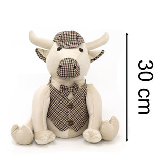 Buster Bull Tweed Fabric Doorstop | Novelty Cow-Shaped Animal Door Stop- 30cm