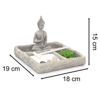 Buddha Statue Zen Garden Set | Polyresin Miniature Desktop Zen Garden Buddha Ornaments | Desktop Stress Relief Meditation Spiritual Decor