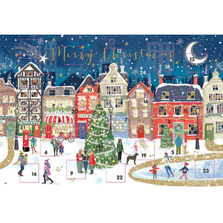 Christmas Street Advent Calendar, 33.5cm Festive Town & Ice Skating Design