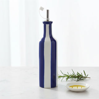Striped Cruet Bottle, 26cm Ceramic Blue White Oil Pourer, 450ml Refillable Spout
