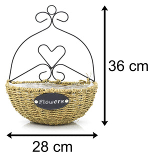 Willow Half Circle Wall Planter For Garden | Round Hanging Basket Wicker Flower Pot | Willow Metal Wall Mounted Outdoor Hanging Planter