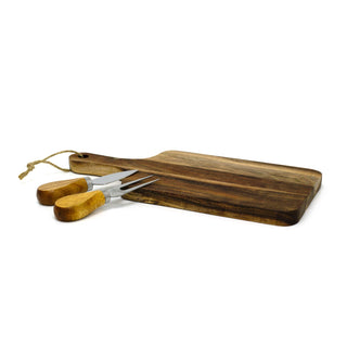 Acacia Cheese Board with Knife & Fork | 3-Piece Wooden Cheese Serving Set