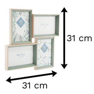 Olive Grove 4 Multi Aperture Photo Frame 6x4 | Wall Mounted Wooden 4x6 Picture Frame | Photo Collage Display Family Frames