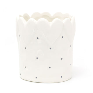 White Heart Polka Dot Ceramic Plant Pot Holder | Decorative Embossed Cachepot Planter | Indoor Planter Flower Pot