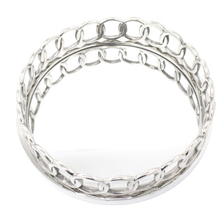 Deluxe Silver Circle Links Mirrored Tray | 30.5cm Decorative Candle Tray Holder - Perfume Display Organiser, Table Centrepiece Decorative Tray