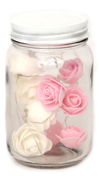 Stunning Led Lights and Roses Decorative Glass Mason Jar