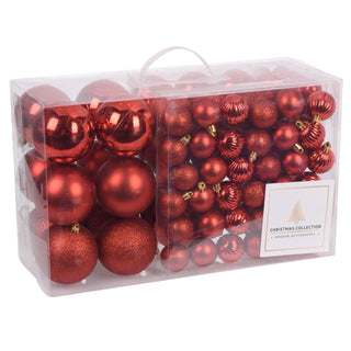 94 Piece Red Christmas Tree Bauble Box | Xmas Hanging Ball Christmas Tree Ornaments Decorations