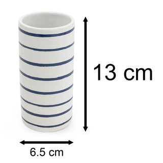 Harbour Stripe Ceramic Toothbrush Holder | Nautical Bathroom Tumbler Storage Cup