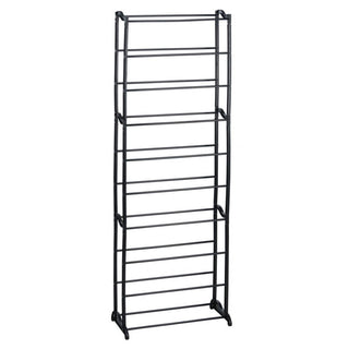 10 Tier Narrow Shoe Rack Black Metal Shoe Storage Organiser | Tall Rack For Storing Shoes Footwear Storage Rack | Hallway Cupboard Metal Shoe Rack Holds 20 Pairs