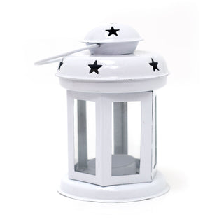 White Moroccan Style Metal Lantern Tealight Holder | Tea Light Candle Lantern