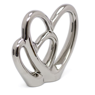 21cm Elegant Silver Love Heart Ornament | Double Heart Sculpture | Anniversary Wedding Gifts
