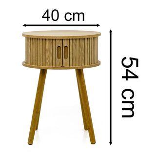 Scandi Style Round Slide Door Cabinet | Wooden Sliding Door Side Table 40x54cm