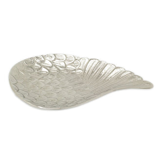 Exquisite Silver Aluminium Angel Wing Display Dish | Feather Trinket Vanity Tray