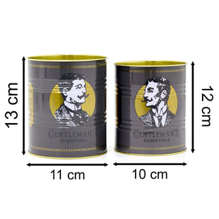 Set of 2 Retro Gentleman's Essentials Tin Cans Vintage Style Metal Display Cans