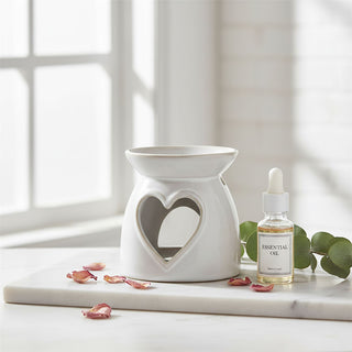 Heart Oil Burner, 10cm Ceramic Tealight Wax Melt and Essential Oil Burner