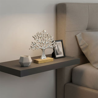 Tree of Life Ornament, 16.5cm Silver Metal Tree Sculpture on Mango Wood Base