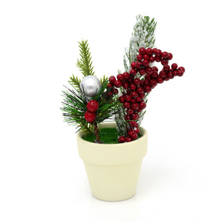 Christmas Berries Artificial Arrangement With Planter | Faux Snowy Christmas Foliage In Plant Pot | Faux Christmas Flora Potted Plants - Design Varies One Supplied