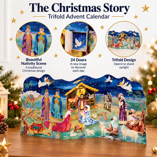 Nativity Advent Calendar, 22.5cm Freestanding Christmas Story Trifold Calendar