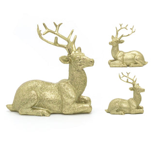 Stunning Gold Effect Lying Reindeer Ornament ~ Winter Reindeer Christmas Decoration 10cm - Design Varies One Supplied