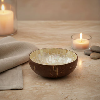 Coconut Shell Decorative Bowl, 13.5cm Boho Trinket Jewellery Ring Dish Catchall