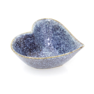 13cm Blue Speckled Glaze Stoneware Heart Display Bowl | Decorative Love Heart Trinket Dish Vanity Bowl | Heart Shaped Dish Ornament Key Bowl Jewellery Dish