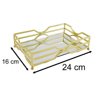 Gold Metal Mirrored Vanity Tray For Perfume And Candles | Glass Mirror Tray 24cm