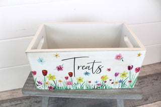 Shabby Chic Wooden Treats Storage Crate | White Floral Kitchen Sweet Treats Storage Hamper | Wooden Hamper Gift Box