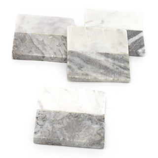 Set Of 4 Two Tone Natural Marble Coasters For Drinks ~ Square