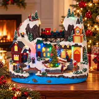 LED Christmas Village Scene with Movement, Animated Tabletop Decoration