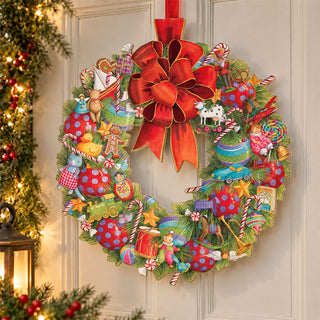 Christmas Wreath Advent Calendar, 33cm Hanging Design with 24 Numbered Doors