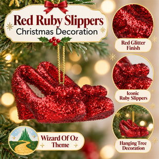 Ruby Slippers Christmas Tree Decoration, Gisela Graham Red Glitter Ornament 7cm