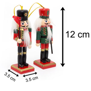 Set Of 2 12cm Traditional Christmas Nutcracker Soldiers | Christmas Figures Hanging Christmas Decorations | Christmas Ornaments Tree Baubles