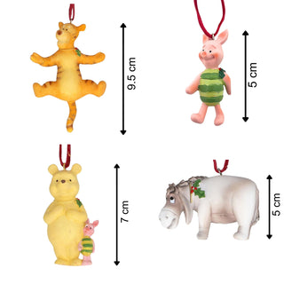 Set Of 4 Winnie The Pooh Christmas Tree Decorations, Resin Gisela Graham