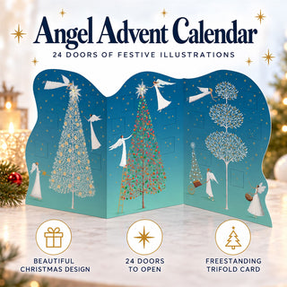 Three Angels Trifold Christmas Advent Calendar, 22.5cm 24 Door Picture Calendar