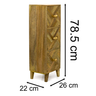 3 Drawer Marquet Cabinet | Mango Wood Bedside Table 3 Drawer Side Storage Unit