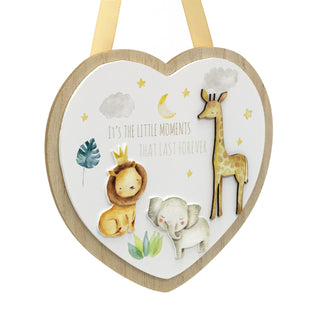 Wooden Heart Shaped Little Moments Plaque | Baby Nursery Safari Hanging Sign