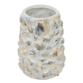 Shell Embossed Vase 19.5cm White Ceramic Nautical Artificial Flower Display