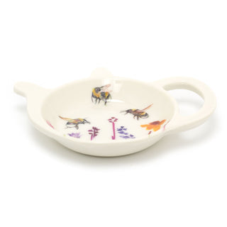 Busy Bee Floral Tea Bag Tidy Dish | Tea Bag Spoon Rest Kitchen Tidy | Melamine Used Teabag Holder