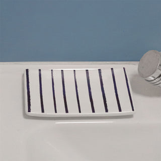 Harbour Stripe Ceramic Soap Dish | Nautical Bathroom Soap Bar Storage Holder