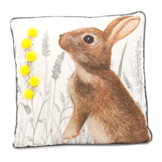 38cm Pompom Rabbit Hare Scatter Cushion | Animal Fabric Filled Sofa Cushion | Wildlife Bed Throw Pillow With Cover