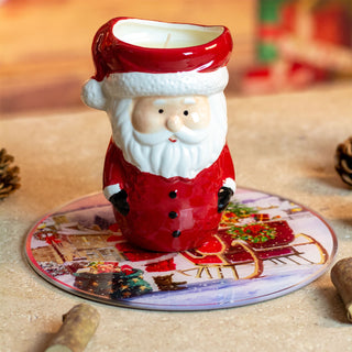 Santa Claus Christmas Candle Plate | Glass Candle Holder Christmas Candle Tray