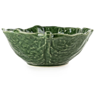 Green Cabbage Leaf Bowl, 17cm Ceramic Serving Bowl with Glossy Leaf Detail