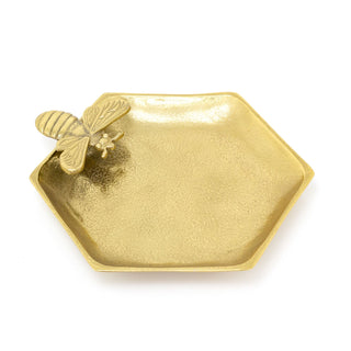 Gold Tone Honeycomb Bee Tray Display Tray Candle Tray | Aluminium Beehive Trinket Tray Jewellery Dish | Gold Metal Hexagon Bee Dish Key Bowl