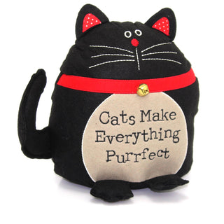 Black Cat Door Stop Felt Fabric ~ Cats Make Everything Purrfect