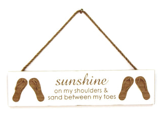 By The Sea Handcrafted Wooden Hanging Plaque Flip Flops ~ Sunshine On My Shoulders