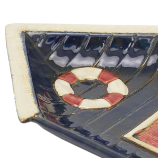 Decorative Coastal Seaside Beach Hut Ceramic Plate Trinket Tray - Nautical Display Dish